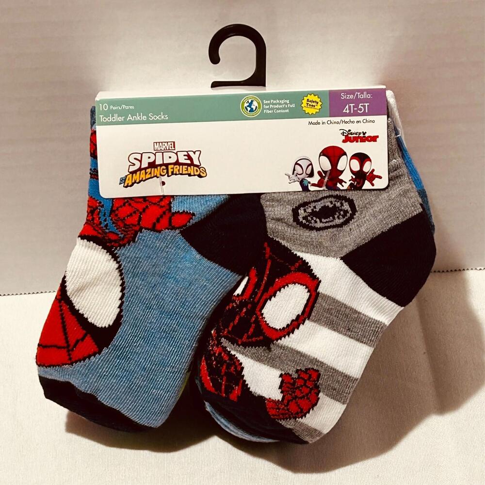 Marvel Spidey Amazing Friends Boys 10 Pairs Ankle Socks Disney Spiderman 4T-5T - Picture 8 of 8